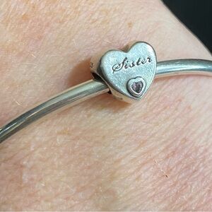 Silver Heart 'Sister' charm for Bracelet